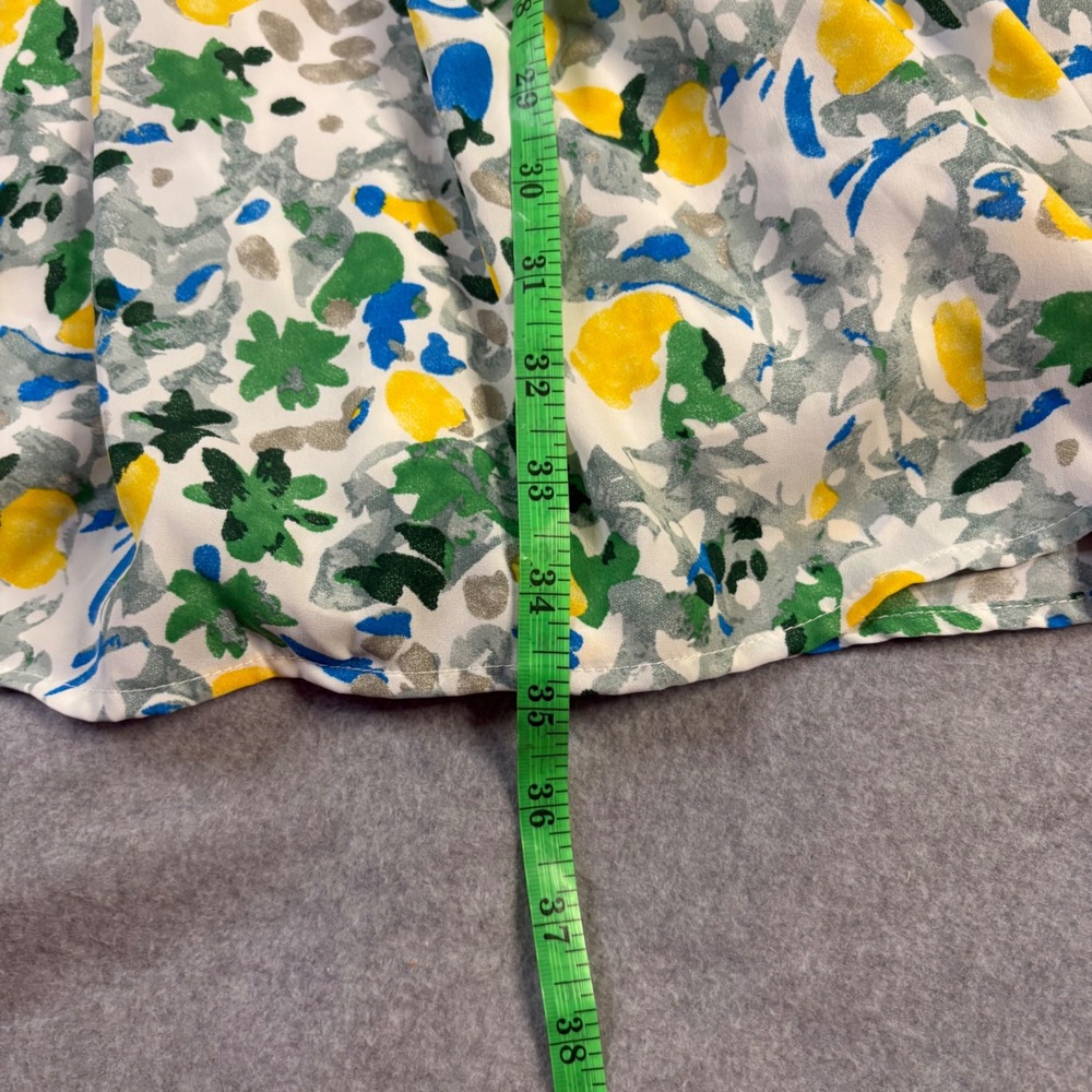 Entro Floral Smocked Waist Mini Dress Yellow Green Blue Abstract D20352 Large - Picture 10 of 12